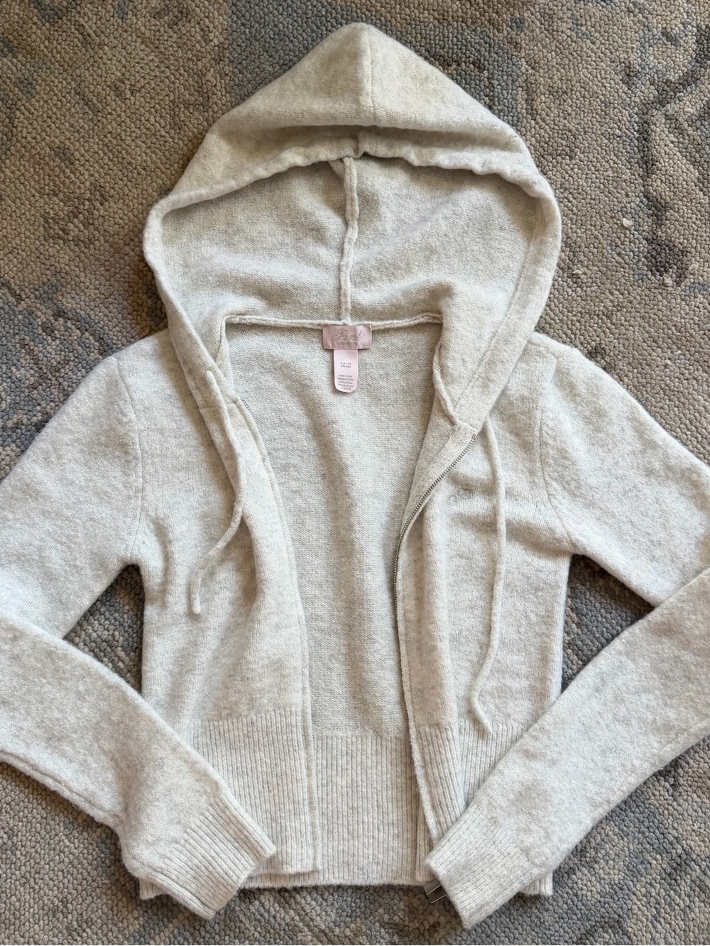 PINK Victoria Secret Hooded Knit Light Gray Zip Up Jacket